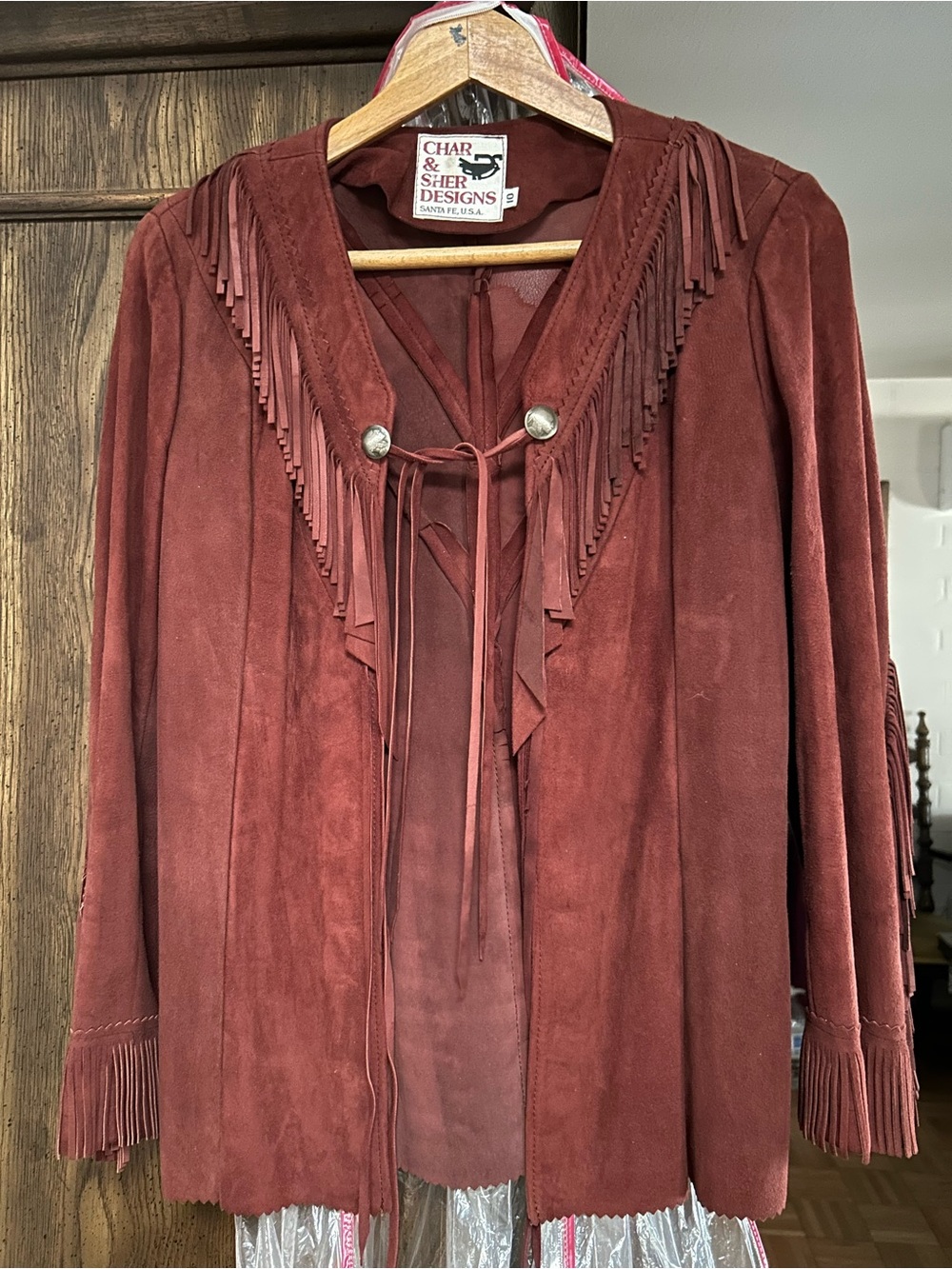 Suede Fringe Jacket in Burgundy - Picture 4 of 5
